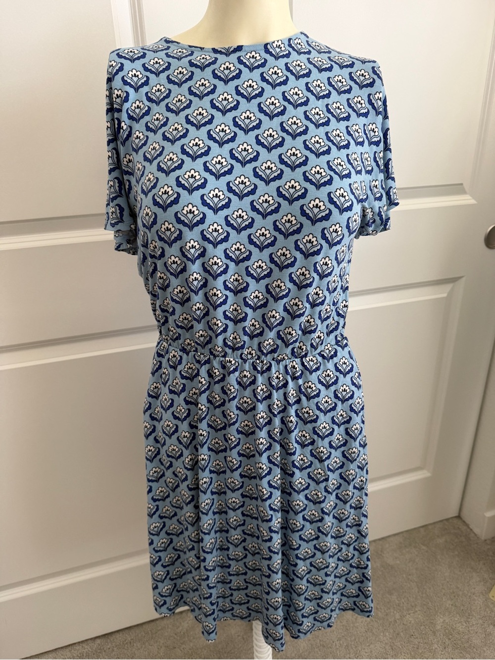 Boden Blue Floral Flutter Sleeve Jersey Knit Midi Dress Size 6R